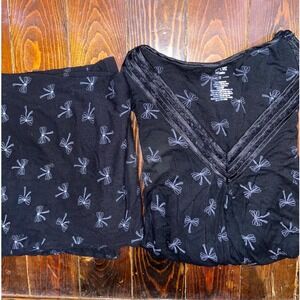 Apt. 9 Intimates Coquette Balletcore Loungewear Women Black Bow Print Pajama Set